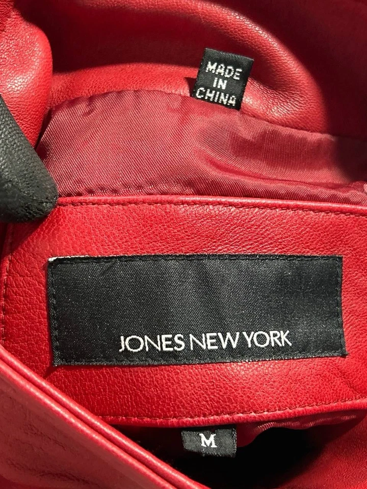Chaqueta De Colección Y2k Jones New York Para Mujer Mediana Cuero Rojo Cremallera Completa Foto 3 de 4