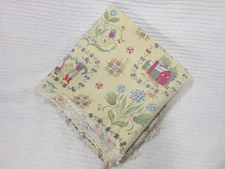 Vtg 50s Cotton Scarf Novelty Folk Painting American Bandana 33" Fringe Edge Ooak