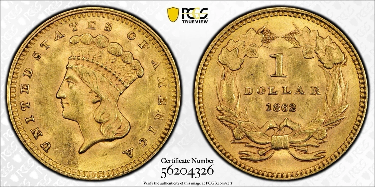 未曾流通1862 年美国1 美元金币| eBay