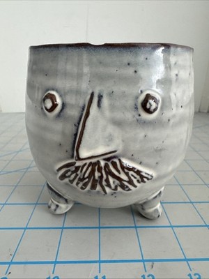 Male Face Vase Sculptural Head Planter Glazed Ceramic Pot Mustache