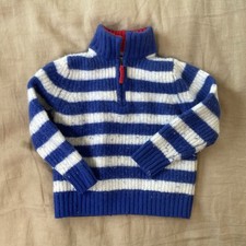 Mini Boden Striped Sweater Boys Blue White Long Sleeve Size 6-7