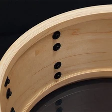 14" x 6" WOOD SNARE DRUM SHELL W/ REINFORCEMENT RINGS, EDGES, SNARE BEDS