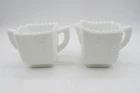 VINTAGE MILK GLASS CREAMER & SUGAR WESTMORELAND SET PANELED GRAPE BEADED SQUARE!