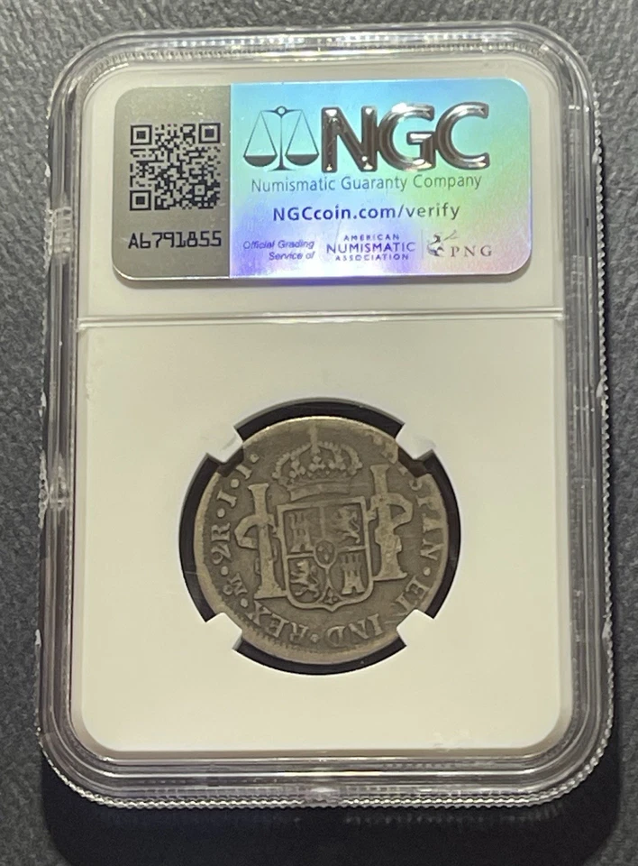 Mexico 1819MoJJ 2 Reales Silver Coin: Ferdinand VII-NGC G6 - Image 3 of 4