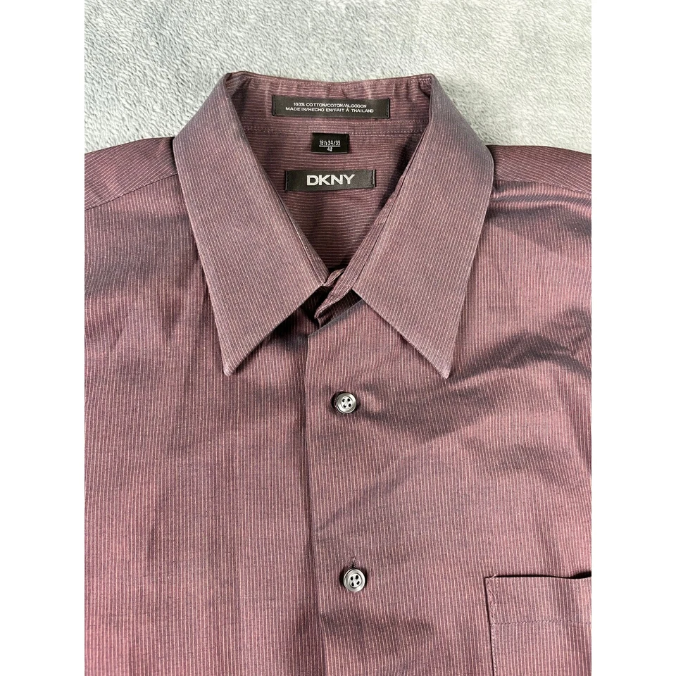 Men's DKNY Burgundy Striped Dress Shirt Size 42 XL Long Sleeve Button Down - Image 4 of 4