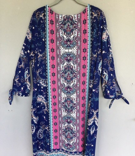 Chico's Dress Women 2/L Paisley Jersey Knit Midi Stretchy Modest Casual Work - Picture 8 of 12