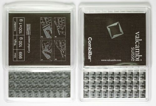 Valcambi Suisse Combibar 100g (100x1g)999 Fine Silver Bar Mint Sealed Certified: - Picture 1 of 2