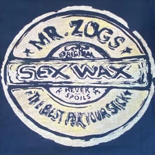 MR. ZOGS SEX WAX Smudged Logo Licensed Surfing T-Shirt. MEDIUM (NV) Preowned