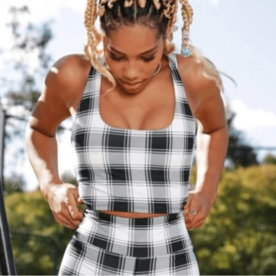 NWT New EleVen Venus Williams Black & White Plaid One More Time Tank Top M