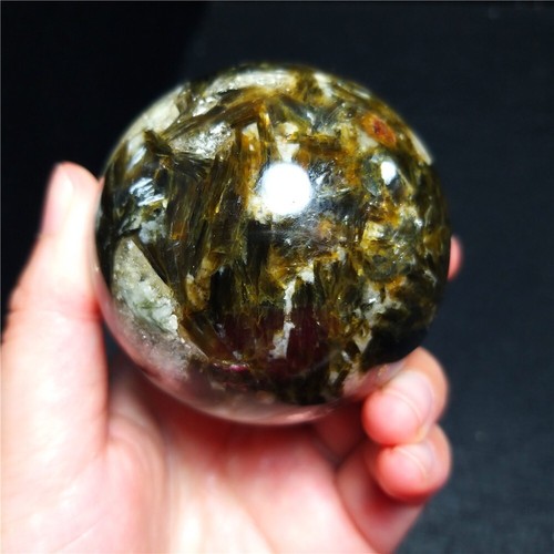 TOP277G Natural Green Tourmaline Mica Symbiotic Crystal Sphere Ball Healing QQ20 - Picture 17 of 22