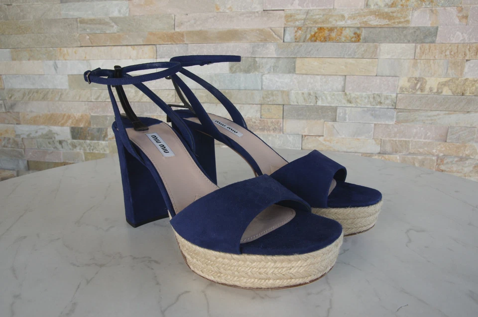 MIU MIU EU 41 Sandalias De Plataforma Nuevas Azul Marino - Imagen 2 de 4