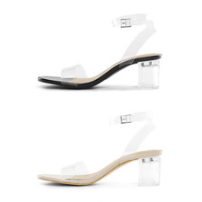 Women's Chic Transparent Sandals Block Heel Ankle Strap for Contemporary Appeal