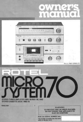 Rotel RMX-70L Stereo Owners Manual