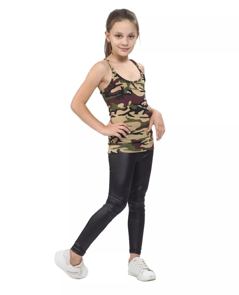 Children's Girls Camouflage Vest Top Kids Green & Brown Army Themed Fancy Dress - Image 2 of 3
