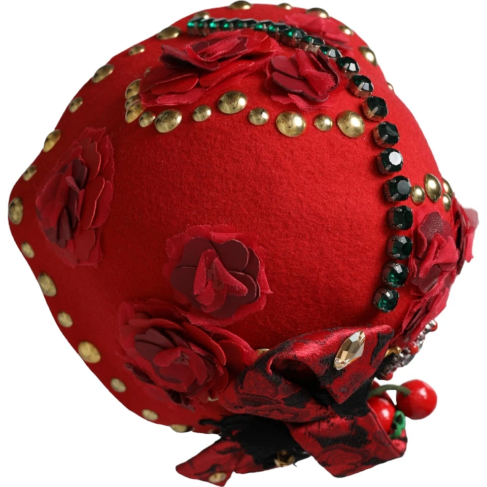 Broche DOLCE & GABBANA chapéu vermelho cristal ouro rosas enfeitado tamanho único 2500usd - Imagem 4 de 4