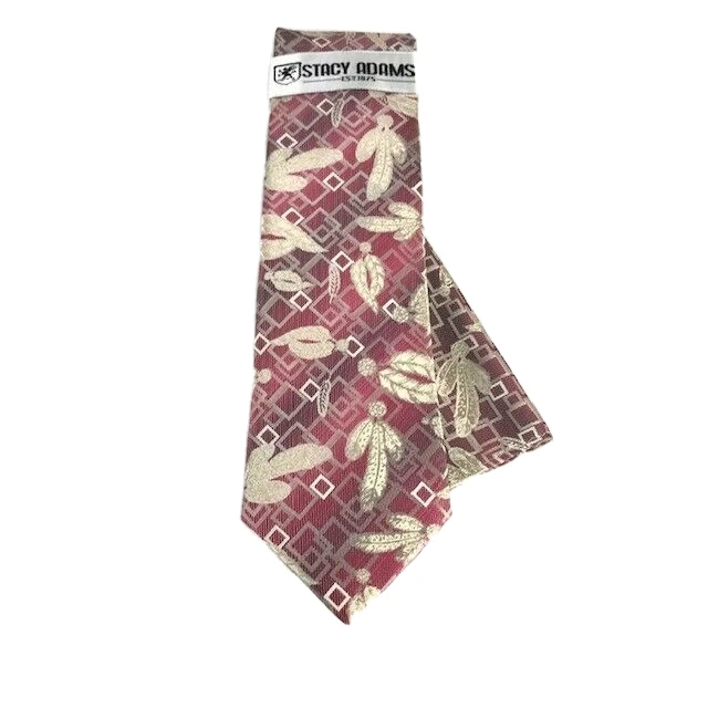 Stacy Adams Men's Tie Hanky Set Fuchsia Pink Bone Cream Microfiber 3.25" Wide - Image 3 of 3