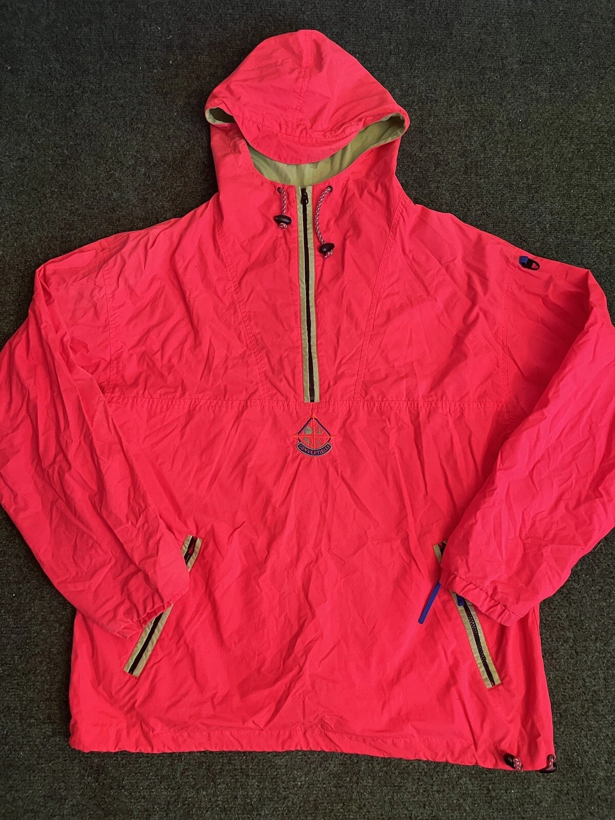 Vintage Skyr Sport Jacket MED Bright Colorblock Hooded Windbreaker 1/2 Zip Neo