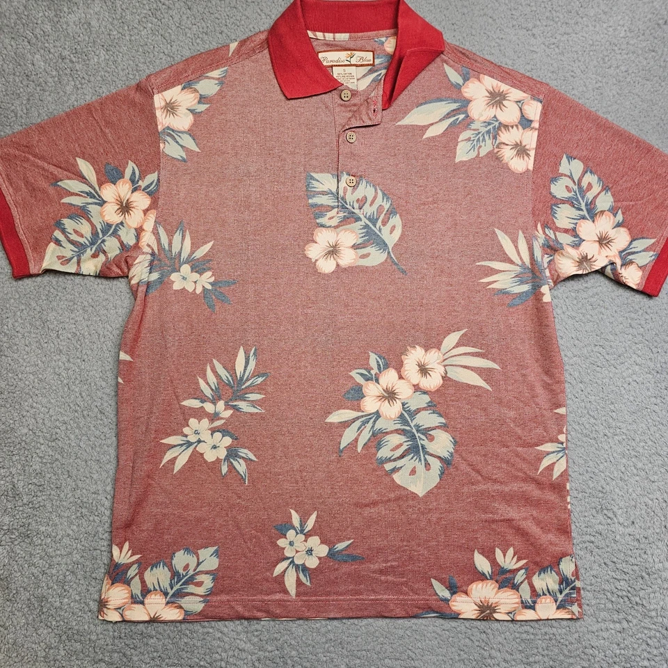 Polo Paradise Azul Para Hombre Pequeño Multicolor Manga Corta Floral Informal Foto 3 de 4