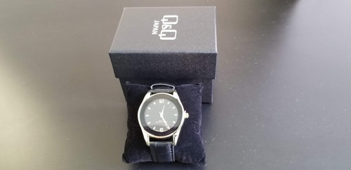 New Watch Calendar Handmade Black leather band strap genuine golden watch - Picture 3 of 4