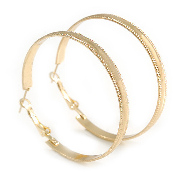 50mm Wide Polished Hoop Earrings In Gold Tone