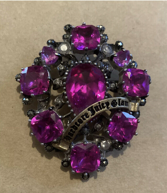 Juicy Couture Genuine depot Brooch Pin Crystal Designer Fuchsia Pink trend rank H