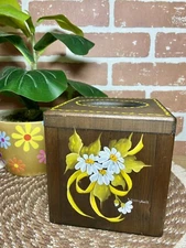 Vintage Handmade Wood Facial Tissue Holder Hand Painted Rustic Cottage
