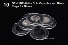 10 Genuine Airtite Coin Capsules Holders w 18mm Black Ring for US Dime Air Tight