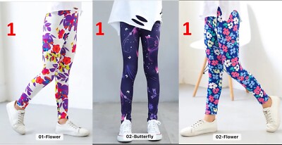 Girls' 3-Pack Customized Printed Leggings for Girls Butterfly Flower Size 4 to 9