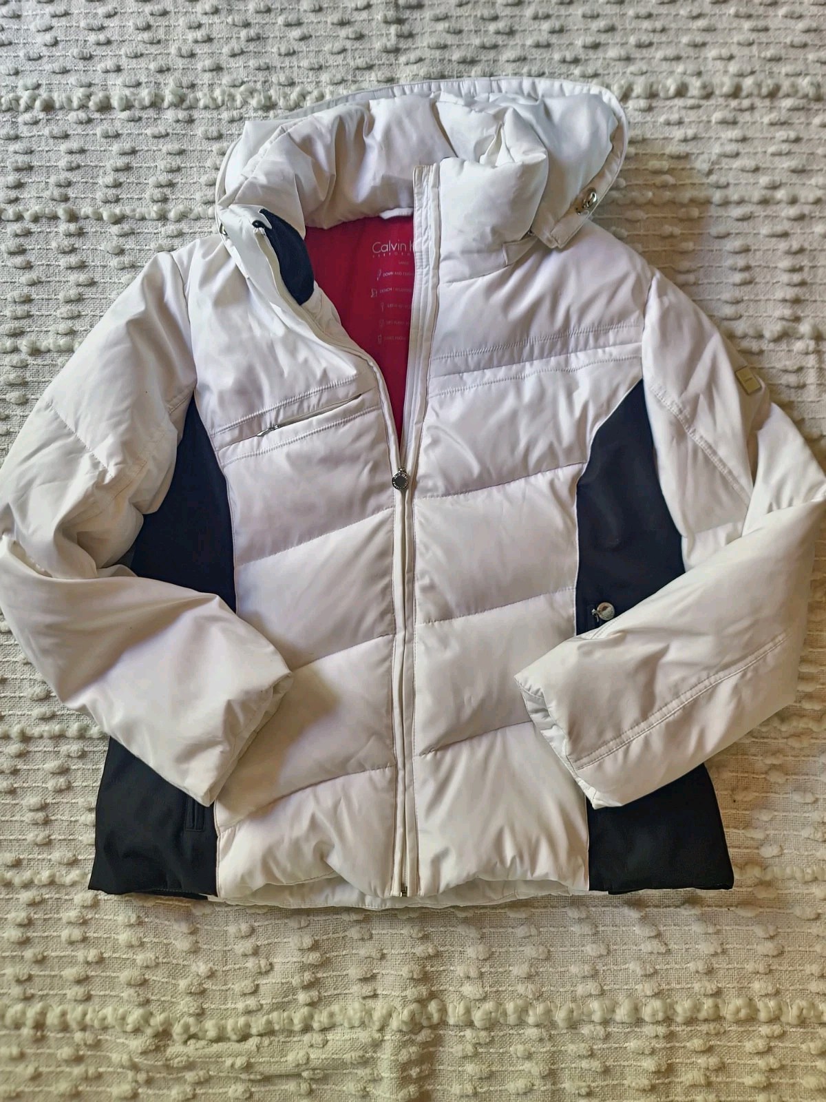 Calvin Klein white down puffer winter jacket hood size large