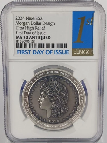 2024 FDI Niue Morgan Dollar Design Ultra High Relief S$2 MS 70 NGC w/COA