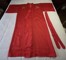 Red Japanese Kimono Robe Gold Dragon Embroidery 100 Polyester Made in Japan