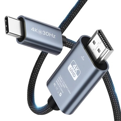 USB-C to HDMI Cable 2m - 4K@30Hz Braided Thunderbolt 3 to HDMI Adapter