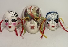 Set of 3 Porcelain Hanging Mardi Gras Masks 2 4"  1 6" All in good Condition