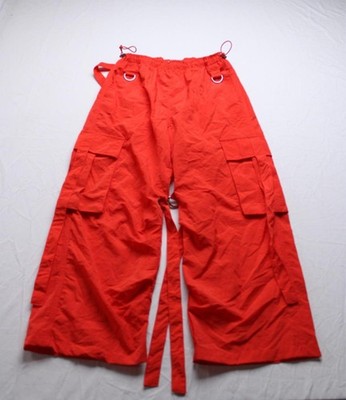 Bershka Women's Stretchy Solid Color Pull On Ankle Cargo Pants BL1 Red Small