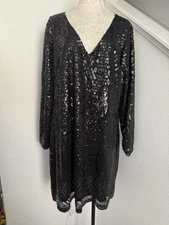 City Chic Women’s Plus Size Black Geometric Sequin Long Sleeve Dress XL 22