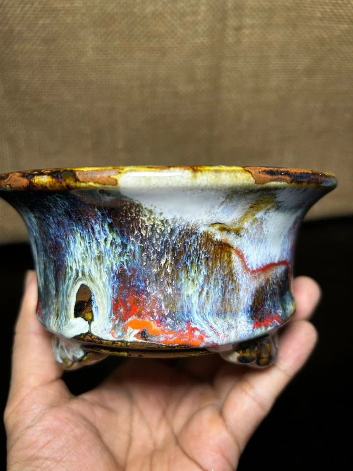 Unique Bonsai tree pot, collection pots , multi layer colored glaze, size 5.5" - Image 3 of 4