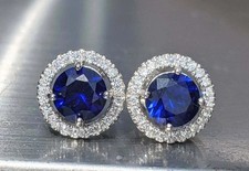 2Ct Round Cut Lab-Created Sapphire Stud Earrings Women's 14K White Gold Plated