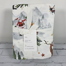 Pottery Barn Sheet Set King Size Jolly Santa Christmas Trees Holiday New