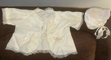 Vintage Babies Lace Ivory Christening Jacket And Bonnet