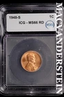 1948-S Lincoln Wheat Cent-ICG MS 66 RD Choice Gem BU No Reserve #SLL889