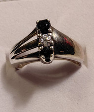 VTG 925 Sterling Silver Blue Sapphire White CZ 3 Stones Ring w/"J" Stamp Sz 6