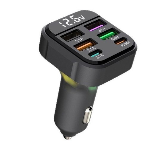 PD 30W Car Charger 6 Outputs for Fast Charging Ideal for All Your Electronics
