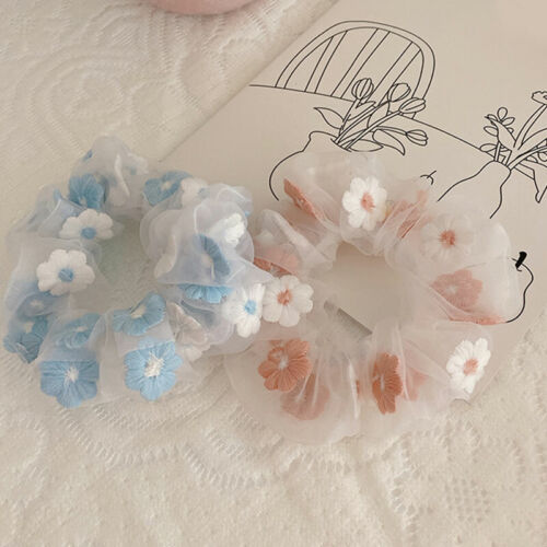 Organza Floral Scrunchie Mesh Hair Band Elastic Hair Ties Rope Scarf Accessory - Picture 3 of 13