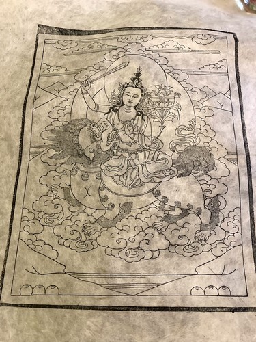 VINTAGE MONGOLIAN TIBETAN BUDDHIST WOODBLOCK AMULET PRINT BOHO - Picture 2 of 8