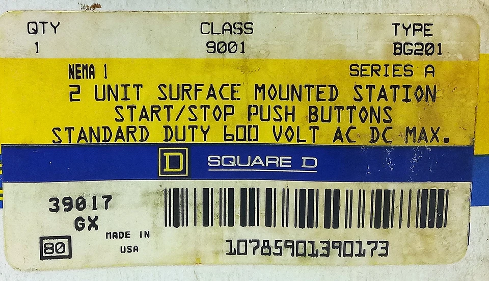 Square D 9001-BG201 600 V 5 A NEMA 1 Start/Stop Momentary Pushbutton Station - Image 4 of 4