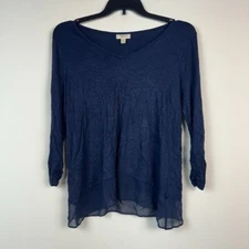 Style Co Womens Medium Navy Blue 3/4 Sleeves Top NWT CX10