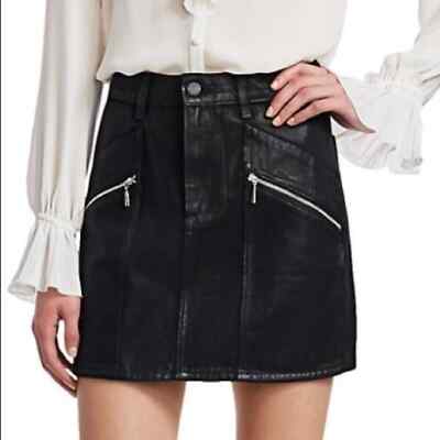 Mini-jupe Moto Noire En Jean Enduit Paige Aideen - Taille 24, Courte - Neuf Avec étiquettes