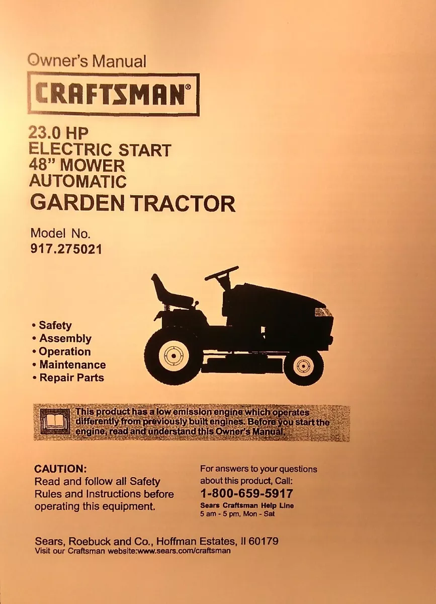 Sears Craftsman 23.0hp 48 917.275021 GT3000 Garden Tractor Owner Parts Manual