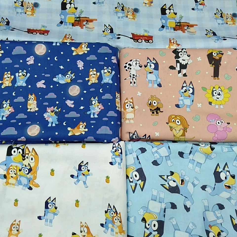 5 Bluey Fat Quarters Quilting Fabric 45cm x 55cm Cotton Bingo Blue Pink White - image 2 of 4