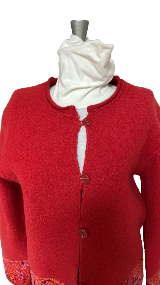 Sigrid Olsen Sport женщин 100% шерсти цветной красный кнопка свитер кардиган M - Изображение 2 из 4